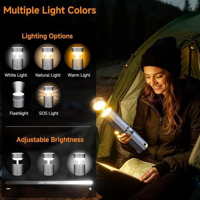 Alt view image 4 of 7 - Rechargeable 21000mAh Camping Light, Telescopic Lights, Collapsible Magnetic Lantern with Stand IPX6 Waterproof Flashlights, Lamp for Emergency, Hiking  Silver-Gray -