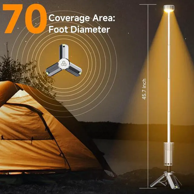 Alt view image 6 of 7 - Rechargeable 21000mAh Camping Light, Telescopic Lights, Collapsible Magnetic Lantern with Stand IPX6 Waterproof Flashlights, Lamp for Emergency, Hiking  Silver-Gray -
