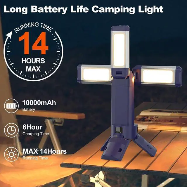 Alt view image 3 of 7 - 10000mAh Rechargeable 4000LM Camping Light Telescopic Lantern , 270° Rotating Aluminum Remote Control, Warm/White/Nature, Dimmable for Outdoor Camping, IP45 Waterproof,Portable Bag Black -