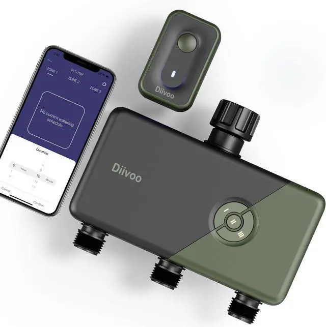 Main image of WiFi Sprinkler Timer 3 Zone, Smart Water Hose Compatible with Alexa and Google, Remote Control Irrigation, Automatic Manual Watering, Rain Delay, for Garden, Yards Lawns (2.4Ghz Only) Green  Outlets
