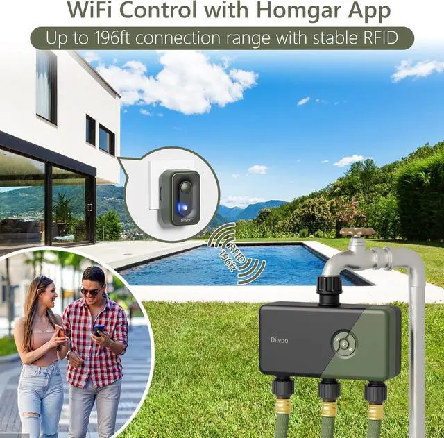 Alt view image 2 of 7 - WiFi Sprinkler Timer 3 Zone, Smart Water Hose Compatible with Alexa and Google, Remote Control Irrigation, Automatic Manual Watering, Rain Delay, for Garden, Yards Lawns (2.4Ghz Only) Green  Outlets