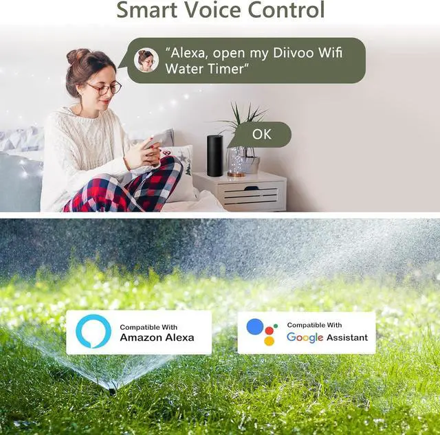 Alt view image 3 of 7 - WiFi Sprinkler Timer 3 Zone, Smart Water Hose Compatible with Alexa and Google, Remote Control Irrigation, Automatic Manual Watering, Rain Delay, for Garden, Yards Lawns (2.4Ghz Only) Green  Outlets