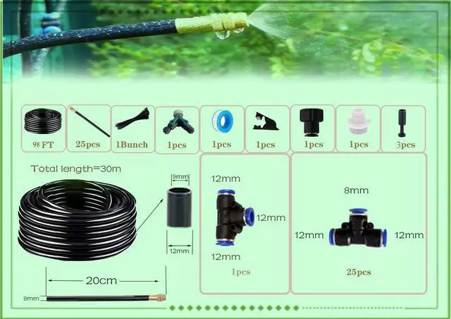 Alt view image 2 of 7 - New drip Irrigation kit, Automatic Garden Watering System, Quick Connector and 360-degree Bending Dropper atomizing Copper Nozzle, Plant Lawn Courtyard System. (25spray nozzles) -
