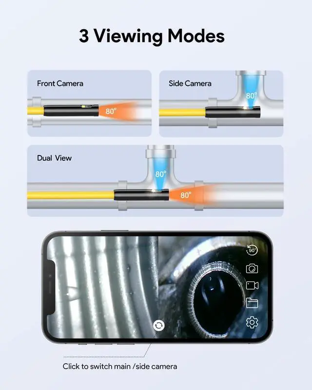 Alt view image 2 of 7 - DEPSTECH Dual Lens Wireless Endoscope, 1080P Scope Snake Camera with 7 LED Lights,0.31In Lens Video HD Inspection Camera,IP67 Waterproof Borescope,16.5FT Cable for Android & iOS Phone or Tablet-Yellow