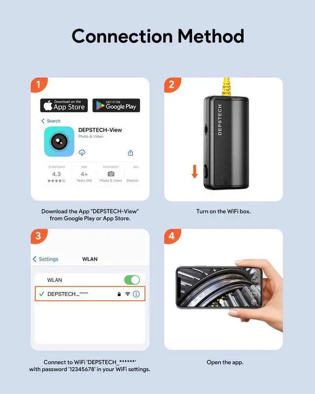 Alt view image 4 of 7 - DEPSTECH Dual Lens Wireless Endoscope, 1080P Scope Snake Camera with 7 LED Lights,0.31In Lens Video HD Inspection Camera,IP67 Waterproof Borescope,16.5FT Cable for Android & iOS Phone or Tablet-Yellow
