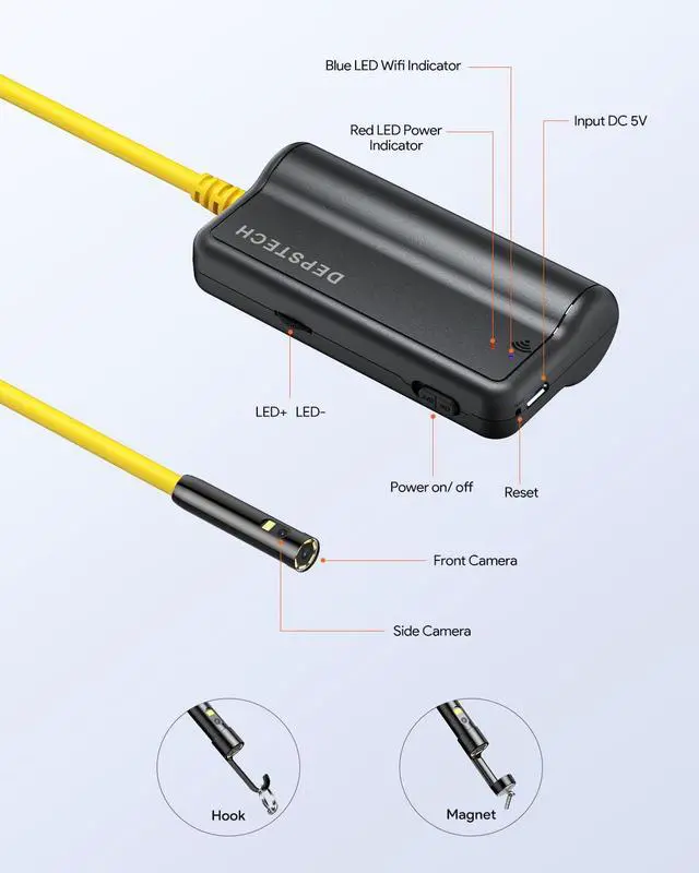 Alt view image 6 of 7 - DEPSTECH Dual Lens Wireless Endoscope, 1080P Scope Snake Camera with 7 LED Lights,0.31In Lens Video HD Inspection Camera,IP67 Waterproof Borescope,16.5FT Cable for Android & iOS Phone or Tablet-Yellow