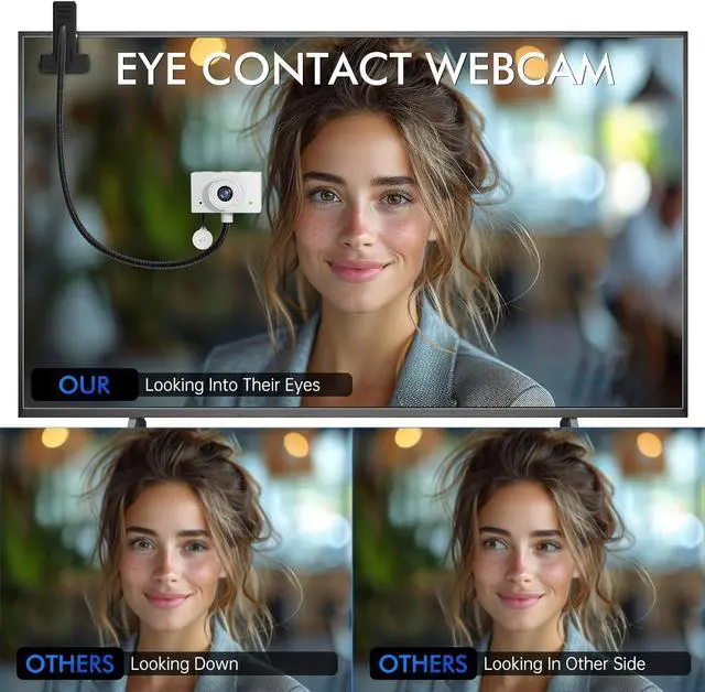 Alt view image 2 of 7 - Eye Contact Webcam with Microphone for PC, 1080P Center cam mac, 95°FOV Middle-Screen cam, USB computer camera Plug&Play, desktop Facetime Compatible macOS&Windows (White)  White -
