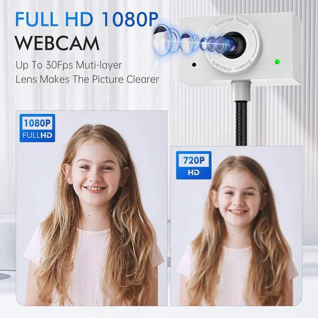 Alt view image 6 of 7 - Eye Contact Webcam with Microphone for PC, 1080P Center cam mac, 95°FOV Middle-Screen cam, USB computer camera Plug&Play, desktop Facetime Compatible macOS&Windows (White)  White -