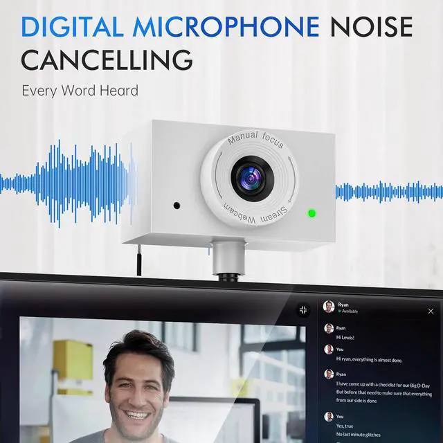 Alt view image 7 of 7 - Eye Contact Webcam with Microphone for PC, 1080P Center cam mac, 95°FOV Middle-Screen cam, USB computer camera Plug&Play, desktop Facetime Compatible macOS&Windows (White)  White -
