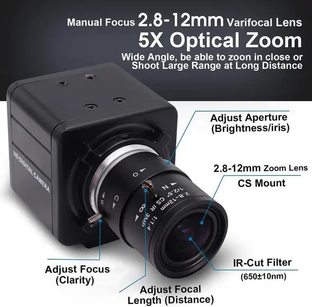 Alt view image 2 of 7 - 4K Ultra HD Webcam - 5X Optical Zoom, 3840x2160@30fps UHD USB Camera with Sony IMX317 Sensor for Mac/Window/Linux  2.8mm-12mm Zoom Lens