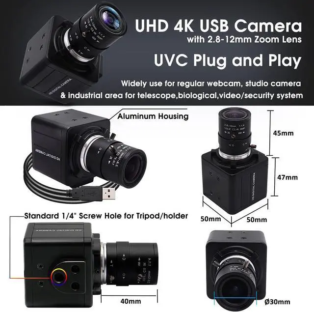 Alt view image 5 of 7 - 4K Ultra HD Webcam - 5X Optical Zoom, 3840x2160@30fps UHD USB Camera with Sony IMX317 Sensor for Mac/Window/Linux  2.8mm-12mm Zoom Lens