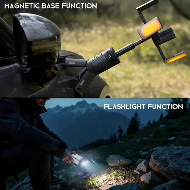 Alt view image 3 of 7 - Telescopic Camping Lights, Rechargeable Camping Lights with Stand,12000mAh Collapsible Camping Lanterns, Magnetic Base Portable Flashlights IPX5 Waterproof for Camping,Hiking,Emergency Use