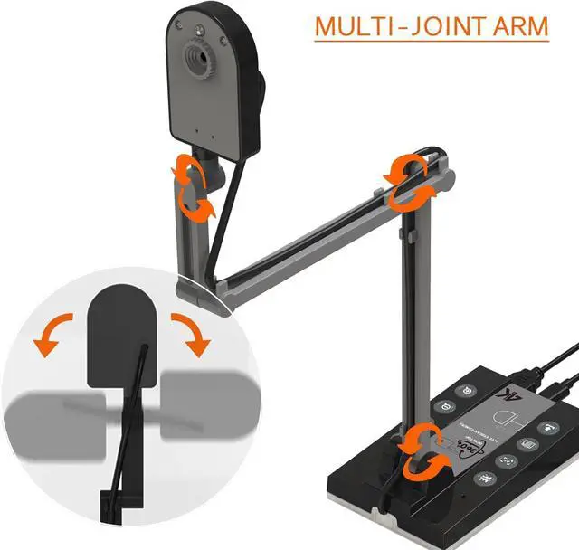 Alt view image 2 of 7 - Document Camera for Teachers HDMI USB-C 15MP HDIM Camera, Remote Learning Classroom Presentations Art Classes Online Teaching with Multi Angle Rotation Adjustment LED Light Black -