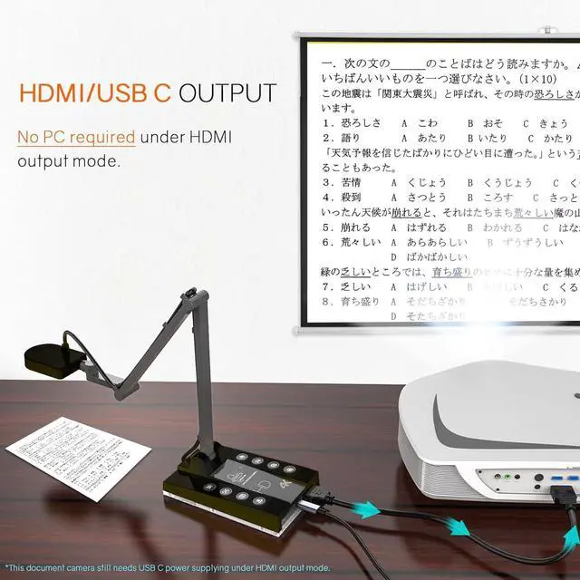 Alt view image 5 of 7 - Document Camera for Teachers HDMI USB-C 15MP HDIM Camera, Remote Learning Classroom Presentations Art Classes Online Teaching with Multi Angle Rotation Adjustment LED Light Black -