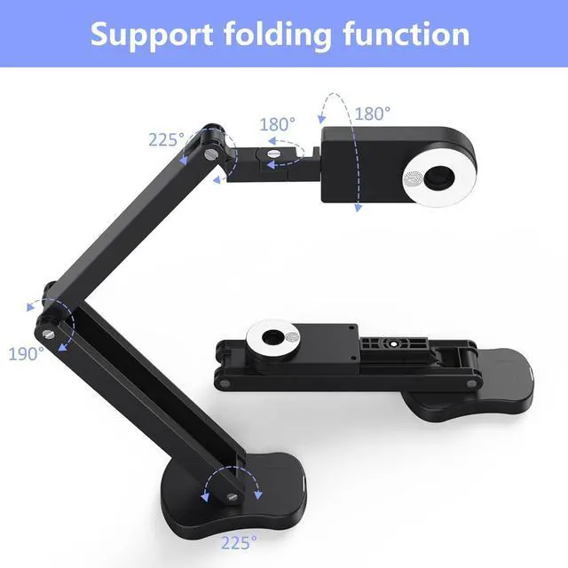 Alt view image 3 of 7 - THUSTAR 8MP Document Camera & Webcam 4K with Dual Microphones, USB Visualiser A3-Size, 3-Level LED Lights, Image Invert Function, Fold, for Live Demo, Distance Education -Windows, macOS and Chrome OS
