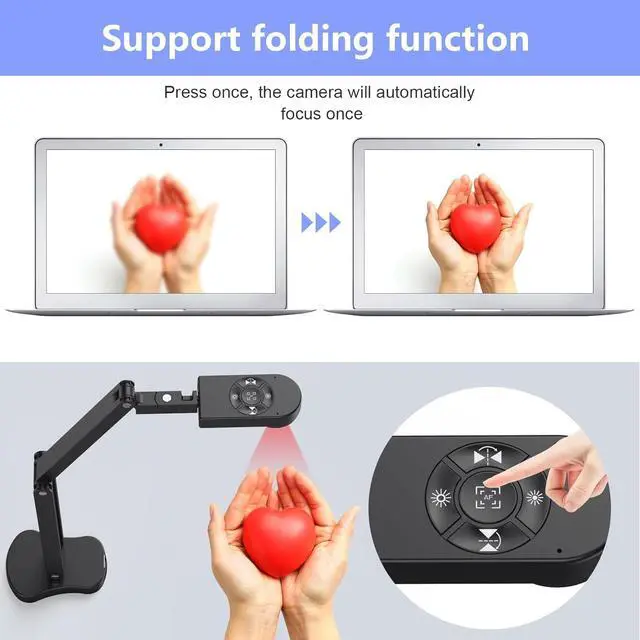 Alt view image 4 of 7 - THUSTAR 8MP Document Camera & Webcam 4K with Dual Microphones, USB Visualiser A3-Size, 3-Level LED Lights, Image Invert Function, Fold, for Live Demo, Distance Education -Windows, macOS and Chrome OS