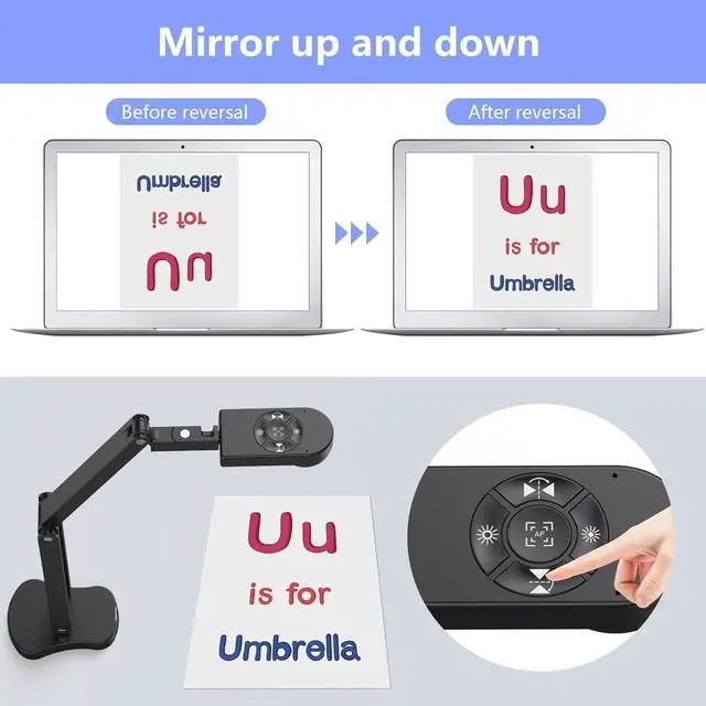 Alt view image 5 of 7 - THUSTAR 8MP Document Camera & Webcam 4K with Dual Microphones, USB Visualiser A3-Size, 3-Level LED Lights, Image Invert Function, Fold, for Live Demo, Distance Education -Windows, macOS and Chrome OS