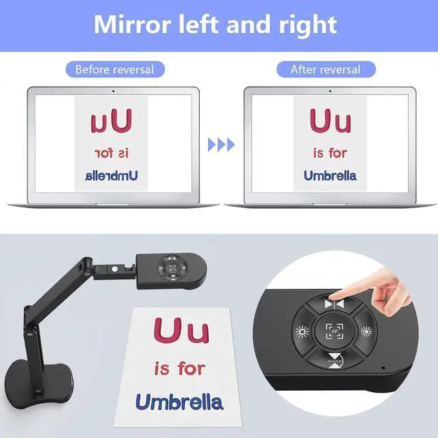 Alt view image 7 of 7 - THUSTAR 8MP Document Camera & Webcam 4K with Dual Microphones, USB Visualiser A3-Size, 3-Level LED Lights, Image Invert Function, Fold, for Live Demo, Distance Education -Windows, macOS and Chrome OS