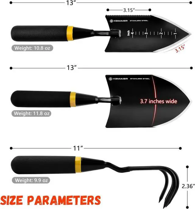 Alt view image 2 of 6 - 7 - Piece Gardening Tools Set, Stainless Steel Tools, Heavy duty Hand with a Toolbox, Suitable for Planting and Weeding, Gifts Women Men Black