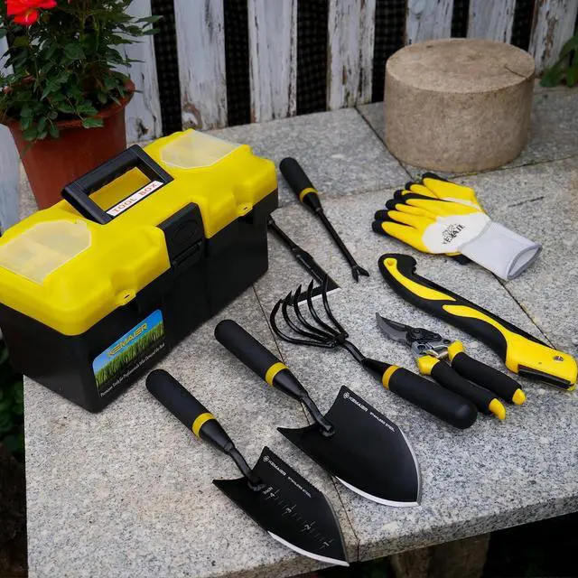 Alt view image 6 of 6 - 7 - Piece Gardening Tools Set, Stainless Steel Tools, Heavy duty Hand with a Toolbox, Suitable for Planting and Weeding, Gifts Women Men Black