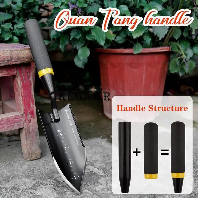 Alt view image 7 of 7 - Garden Tool Set - Featuring a Heavy-Duty Stainless Steel Hand Cultivator, Transplant Shovel, Trowel, Crack Weeder, and Dandelion Weeder The Ultimate, Unbreakable Gardening Gift Black