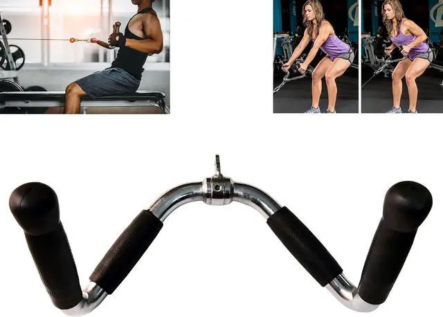 Alt view image 7 of 7 - Barbell Multi-Exerciser Cable Attachment For Machines, Lat Pull Down Bar Machine Attachments, Tricep Press Bar, Revolving Straight Curl Pulldown with Rotating & Rubber Handle Grips  M -