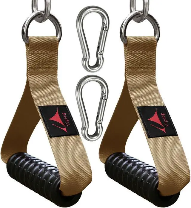 Main image of Heavy Duty Gym Exercise Handles Attachment for Cable Machine,Resistance Band,Pulley System Home Fitness Workout Equipment, with Elastic Rubber Grip and 2 Large Carabiners  Noble khaki -