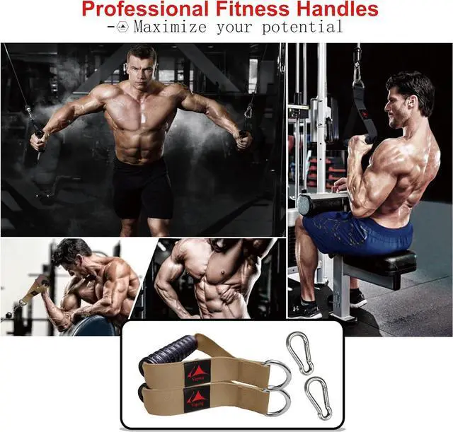 Alt view image 7 of 7 - Heavy Duty Gym Exercise Handles Attachment for Cable Machine,Resistance Band,Pulley System Home Fitness Workout Equipment, with Elastic Rubber Grip and 2 Large Carabiners  Noble khaki -