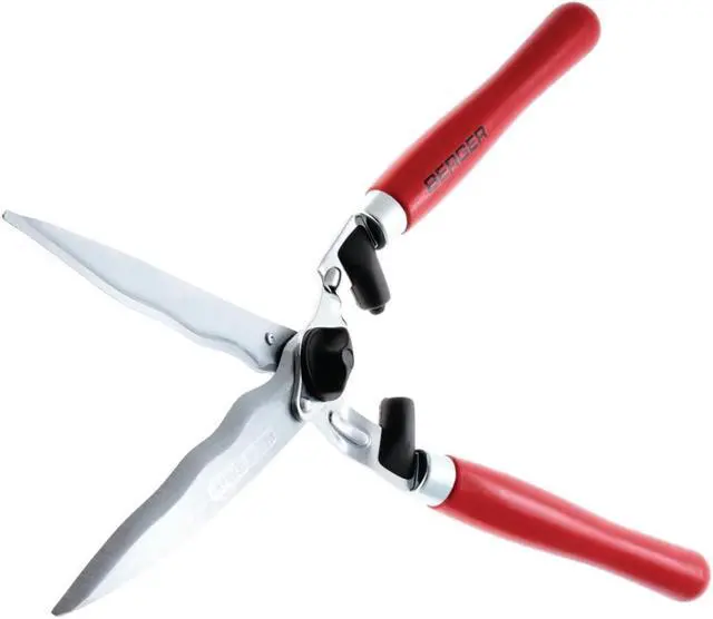 Alt view image 2 of 7 - Professional Hedge Shear, Self-Sharpening 9.45" Steel Blades, Chrome-Plated Wavy 2 Sap Grooves to Prevent Sticking, Wood Handles, 4590 Red  57x21x6.5 cm