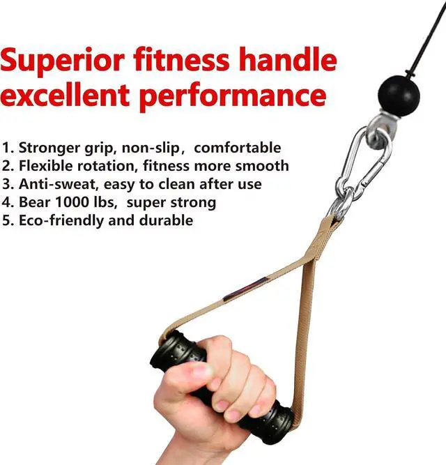 Alt view image 3 of 7 - Heavy Duty Gym Exercise Handles Attachment for Cable Machine,Resistance Band,Pulley System Home Fitness Workout Equipment, with Elastic Rubber Grip and 2 Large Carabiners  Noble khaki -