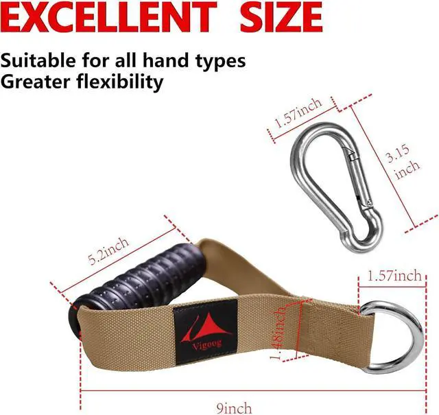 Alt view image 5 of 7 - Heavy Duty Gym Exercise Handles Attachment for Cable Machine,Resistance Band,Pulley System Home Fitness Workout Equipment, with Elastic Rubber Grip and 2 Large Carabiners  Noble khaki -