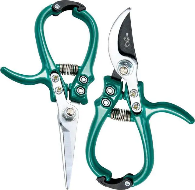 Main image of Hand Pruners & Shears Set - Lightweight Gardening Tools W/Easy Lock Sharp Carbon Steel Blades -Rust Resistant Scissors for Herbs, Flowers Reusable Holster Ocean  Pack of 2