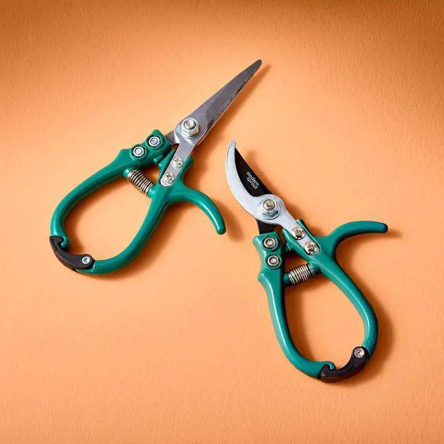 Alt view image 2 of 7 - Hand Pruners & Shears Set - Lightweight Gardening Tools W/Easy Lock Sharp Carbon Steel Blades -Rust Resistant Scissors for Herbs, Flowers Reusable Holster Ocean  Pack of 2