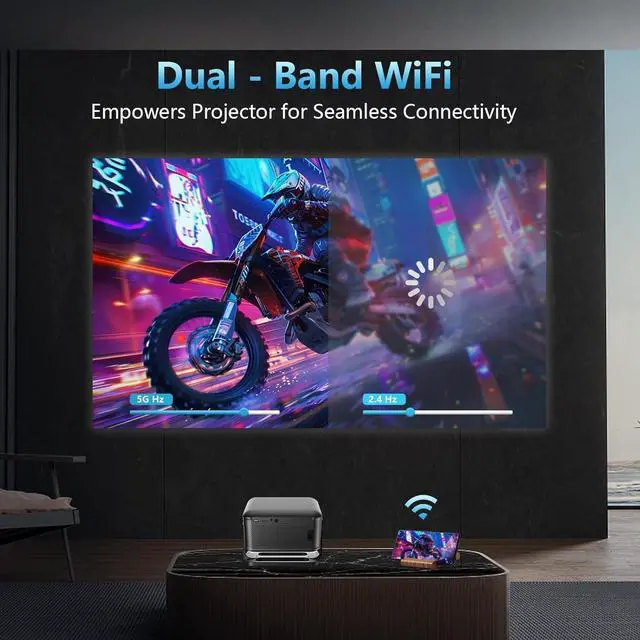 Alt view image 6 of 7 - [Netflix & Google CTS Certified]  1080P Projector: Android 13, Mali-G31, WiFi 6, BT 5.2, Dolby Atmos, Auto Keystone/Offset, 0.8 Throw, 650 ANSI, 350" Screen, Ext. Power, With AI Voice Remote Grey -