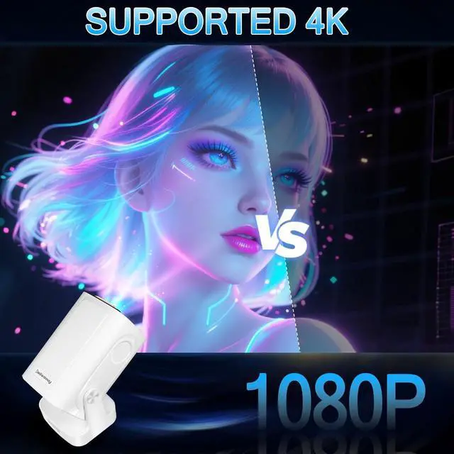 Alt view image 3 of 7 - Mini Projector with WiFi and Bluetooth 5.4 - Auto Focus/Keystone, Native 1080P, 4K Support, Android 11, 200 ANSI, Short Throw, Air Mouse Remote, Ceiling & Wall Projection, Portable Movie