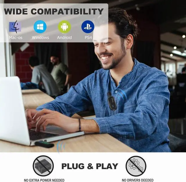 Alt view image 3 of 6 - Wireless Lapel Microphone for Computer, USB lavalier Mic System MacBook, Android, PC, Laptop, Speaker, Zoom Meeting, Teacher Podcasting, Vlog, YouTube, Conference, Vocal Recording  Black -