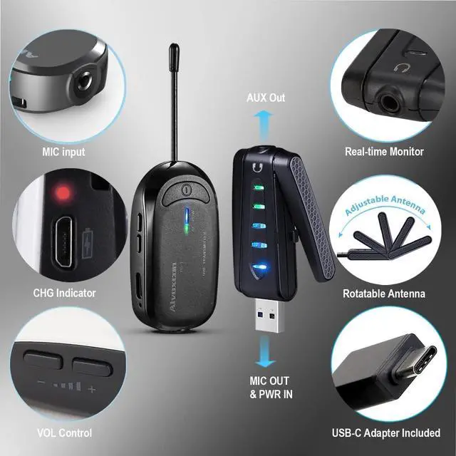 Alt view image 5 of 6 - Wireless Lapel Microphone for Computer, USB lavalier Mic System MacBook, Android, PC, Laptop, Speaker, Zoom Meeting, Teacher Podcasting, Vlog, YouTube, Conference, Vocal Recording  Black -