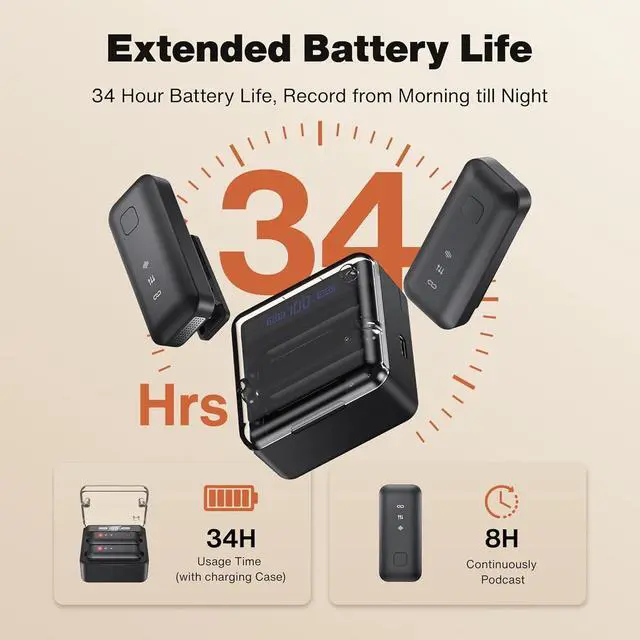 Alt view image 5 of 7 - 2Pcs Mini Wireless Lavalier Microphone for iPhone/Android/PC/Laptop with Charging Case Noise Cancellation, AI Voice Filter, 34H Battery Life Video Recording, YouTube, Vlog, TikToK Black  1 PC