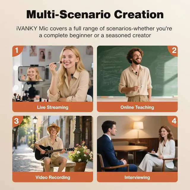 Alt view image 7 of 7 - 2Pcs Mini Wireless Lavalier Microphone for iPhone/Android/PC/Laptop with Charging Case Noise Cancellation, AI Voice Filter, 34H Battery Life Video Recording, YouTube, Vlog, TikToK Black  1 PC