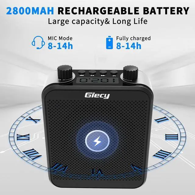 Alt view image 3 of 7 - 30W Portable Voice Amplifier with Wireless Microphone Headset, 2800mAh Rechargeable PA System Speaker Personal Speech Power Amplifiers Loudspeaker for Teachers/Metting/Tour Guide  Graphite -