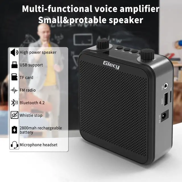 Alt view image 4 of 7 - 30W Portable Voice Amplifier with Wireless Microphone Headset, 2800mAh Rechargeable PA System Speaker Personal Speech Power Amplifiers Loudspeaker for Teachers/Metting/Tour Guide  Graphite -