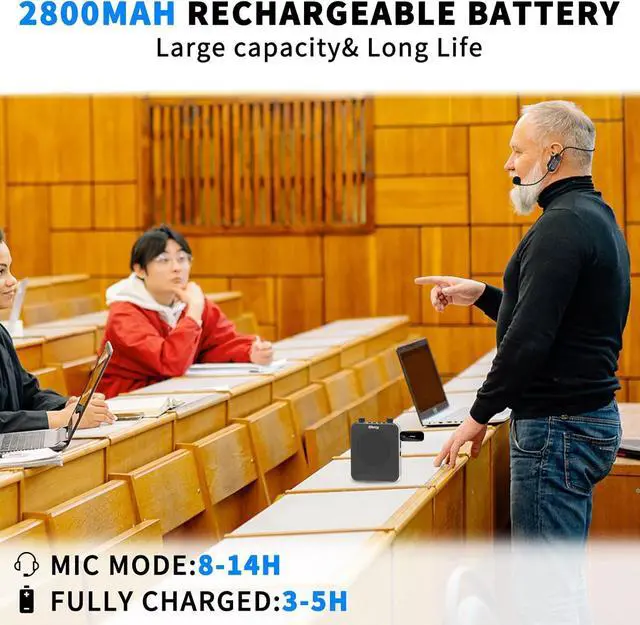 Alt view image 7 of 7 - 30W Portable Voice Amplifier with Wireless Microphone Headset, 2800mAh Rechargeable PA System Speaker Personal Speech Power Amplifiers Loudspeaker for Teachers/Metting/Tour Guide  Graphite -