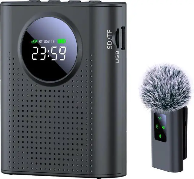 Main image of Voice Amplifier with Magnetic Wireless Lapel Microphone, 15W Mini Megaphone for Classroom, Portable Speaker PA System Teachers, Elderly, Yoga, Tour Guide, Bluetooth  Black -