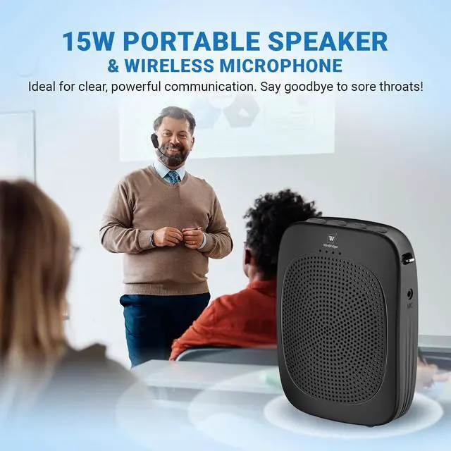 Alt view image 2 of 7 - Wireless Voice Amplifier with Headset Microphone,Personal Bluetooth Mic,Teachers Microphone Wireless,Mini Megaphone Speaker,Portable PA System for Classroom C002 Black -