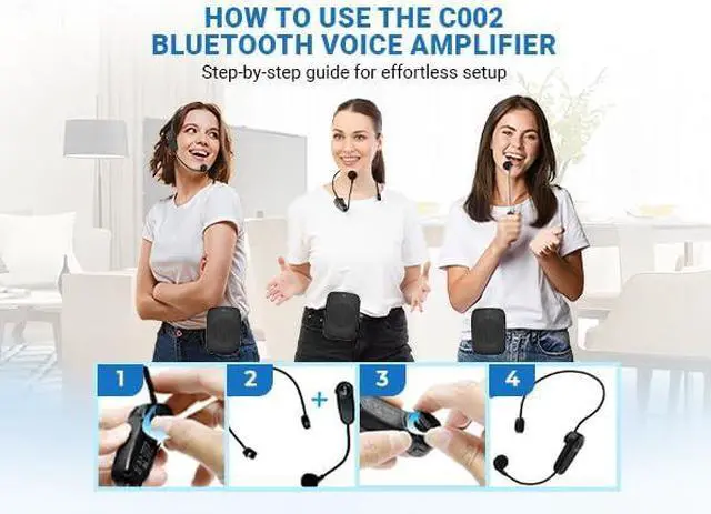 Alt view image 6 of 7 - Wireless Voice Amplifier with Headset Microphone,Personal Bluetooth Mic,Teachers Microphone Wireless,Mini Megaphone Speaker,Portable PA System for Classroom C002 Black -