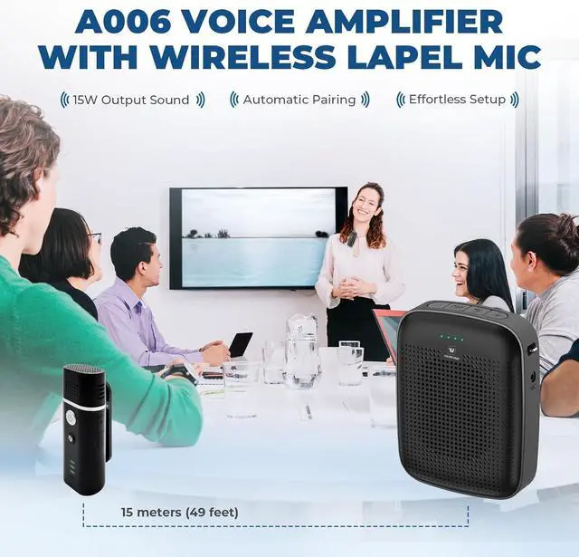 Alt view image 2 of 7 - Voice Amplifier with Wireless Lapel Microphone - Personal Megaphone for Teachers, 15W Portable Mini Bluetooth PA System and Clip-on Lavalier Mic Classroom, Speech, Yoga, Tour Guide A006 Black Small