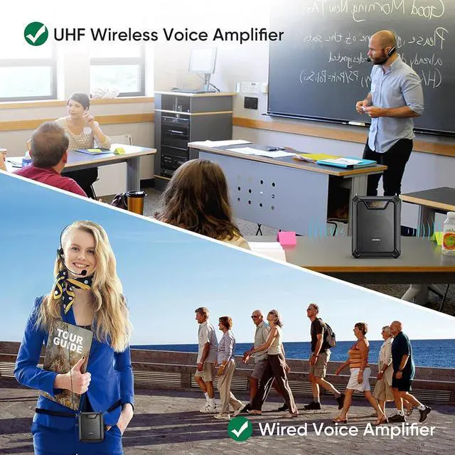 Alt view image 2 of 7 - 30W Voice Amplifier with Wireless Microphone, IPX6 Waterproof & Wired Microphone Bluetooth Speaker Personal Megaphone for Teachers Meeting Speech Outdoors-M1000 Black M1000-1