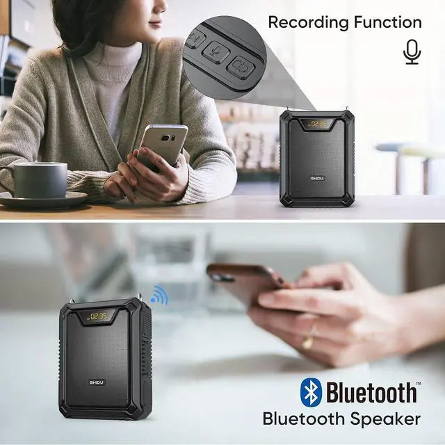Alt view image 4 of 7 - 30W Voice Amplifier with Wireless Microphone, IPX6 Waterproof & Wired Microphone Bluetooth Speaker Personal Megaphone for Teachers Meeting Speech Outdoors-M1000 Black M1000-1