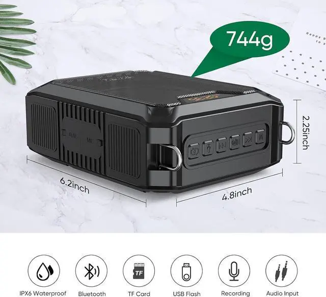 Alt view image 7 of 7 - 30W Voice Amplifier with Wireless Microphone, IPX6 Waterproof & Wired Microphone Bluetooth Speaker Personal Megaphone for Teachers Meeting Speech Outdoors-M1000 Black M1000-1