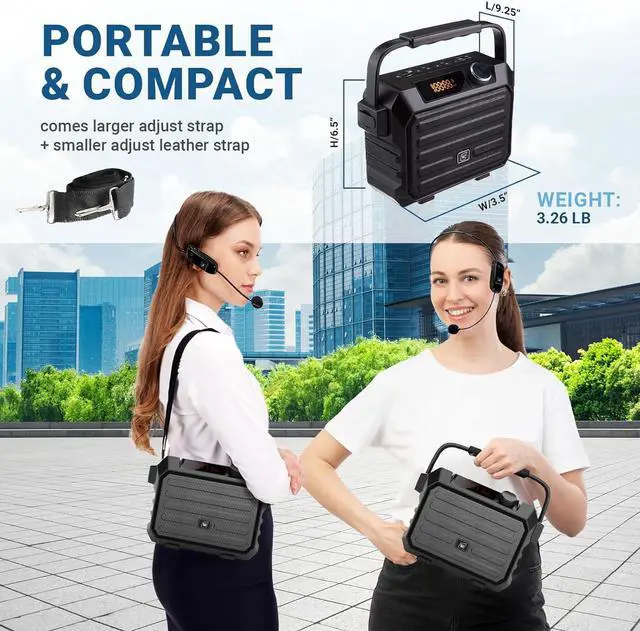 Alt view image 3 of 7 - WinBridge Wireless Voice Amplifier for Teachers, 30W Portable PA System with UHF Headset Microphone & Bluetooth Speaker, for Classroom, Fitness Instructors, Public Speaking, TWS, FM, Recording, H5